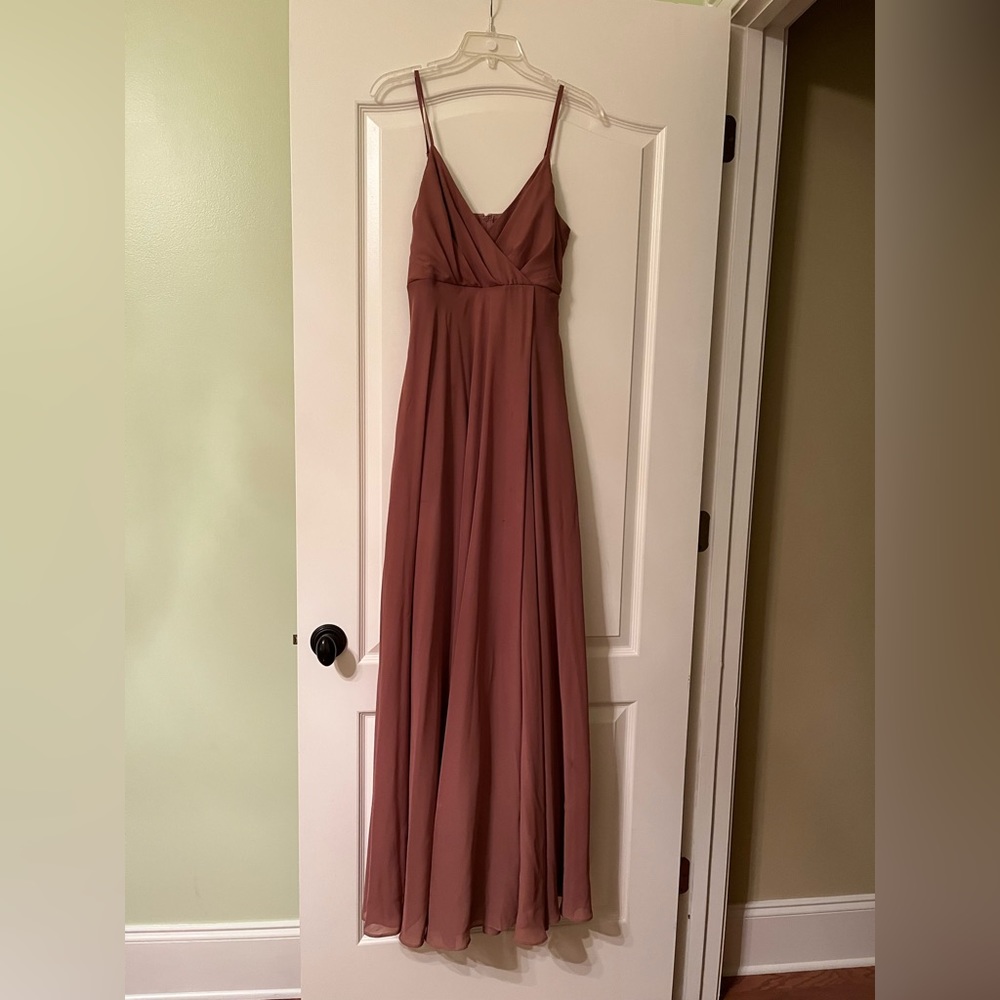 Formal dress, worn once by bridesmaid. Mauve, adjustable straps, fully lined.